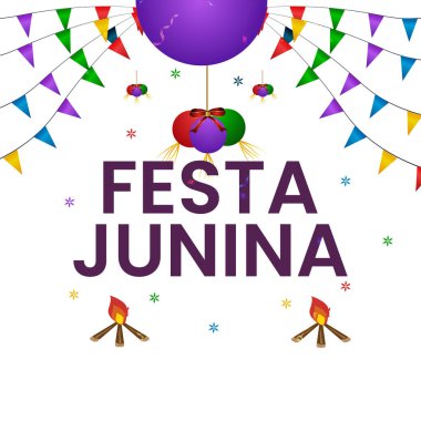 Brazilian Traditional Celebration Festa Junina. Portuguese Brazilian Text saying Friend's Village. Festa de Sao Joao. Arraia Portuguese Brazilian Text saying Fair. Festive Typographic Vector Art