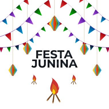 Brazilian Traditional Celebration Festa Junina. Portuguese Brazilian Text saying Friend's Village. Festa de Sao Joao. Arraia Portuguese Brazilian Text saying Fair. Festive Typographic Vector Art