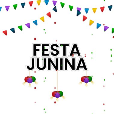 Brazilian Traditional Celebration Festa Junina. Portuguese Brazilian Text saying Friend's Village. Festa de Sao Joao. Arraia Portuguese Brazilian Text saying Fair. Festive Typographic Vector Art