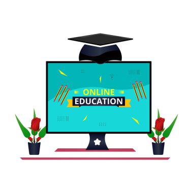 Dijital Çevrimiçi Eğitim Uygulaması telefon üzerinden dünya çapında öğrenme, mobil web sitesi geçmişi. Sosyal mesafe kavramı. Ders notlarına göre dekorasyon kalemleri silme aracı. 3B vektör çizimi - uzayı kopyala