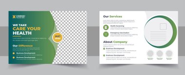 Sağlık hizmetleri, diş bakımı tıbbi kartpostal şablonu, sağlık ve sağlık hizmetleri kartpostal şablonu. Asgari ve yaratıcı tıbbi kartpostal şablonu tasarımı. Kartpostal şablonu, eddm kartpostal şablonu, sağlık hizmeti şablonu