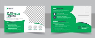 Sağlık hizmetleri, diş bakımı tıbbi kartpostal şablonu, sağlık ve sağlık hizmetleri kartpostal şablonu. Asgari ve yaratıcı tıbbi kartpostal şablonu tasarımı. Kartpostal şablonu, eddm kartpostal şablonu, sağlık hizmeti şablonu