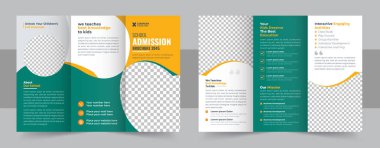 School trifold brochure design, Kids back to school education admission trifold brochure template, kids academy brochure template layout, company profile template