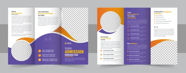 School Trifold Brochure Design Kids Back School Education Admission Trifold — Stockvektor