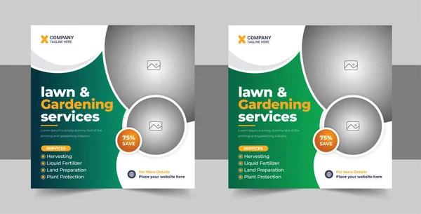 Lawn Care Gardening Service Social Media Post Template Design Κηπουρική — Διανυσματικό Αρχείο