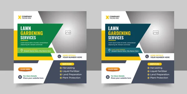 Lawn Care Gardening Service Social Media Post Template Design Serviço — Vetor de Stock