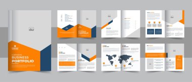 Şirket iş tanıtım broşürü kapağı, arka ve iç sayfaları, modaya uygun minimalist düz geometrik iş broşürü tasarım şablonu