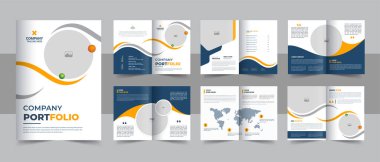 Şirket iş tanıtım broşürü kapağı, arka ve iç sayfaları, modaya uygun minimalist düz geometrik iş broşürü tasarım şablonu