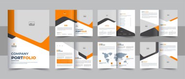 Şirket iş tanıtım broşürü kapağı, arka ve iç sayfaları, modaya uygun minimalist düz geometrik iş broşürü tasarım şablonu