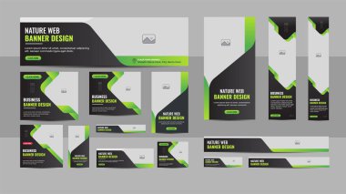 Doğa web afişi tasarım ağ şablonu seti, Yatay başlık web pankartı. Web sitesi tasarımı için modern Gradyan yeşil kapak başlığı arka planı, Sosyal Medya Kapak reklamları, afiş, davetiye kartı