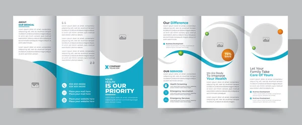 Medical Clinic Trifold Brochure Flyer Lay Out Medisch Gezondheidszorg Driedelige — Stockvector