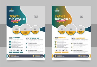 Seyahat Seyahat Tur Ajansı Uçuş Şablonu Tasarımı. Tatil, yaz seyahati ve turizm broşürü veya poster tasarımı. İş Broşürü, Şablon veya Tur ve Seyahat İş Konsepti için Flyer tasarımı