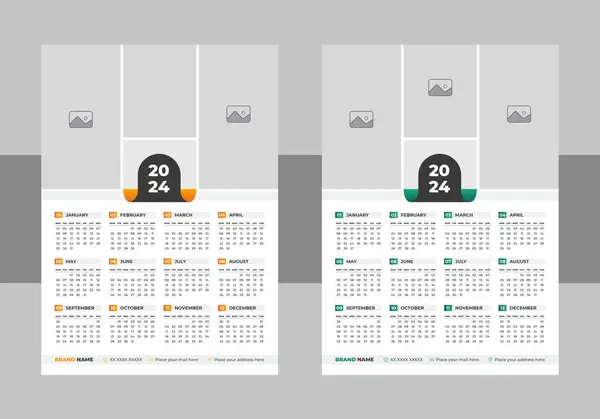 Календарь 2024 Неделя Начинается Понедельник Шаблон Карманных Настенных Календарей Планы — стоковый вектор
