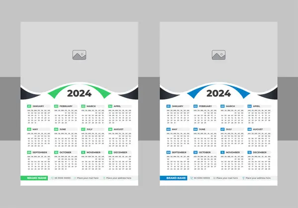 2024 カレンダー 週は月曜日から始まる ポケットや壁のカレンダーのテンプレート 2024年のレイアウト オーガナイザー 英語で12ヶ月 ベクトルイラスト — ストックベクタ