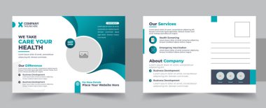 Tıbbi ve sağlık hizmeti posta kartı şablonu tasarımı, medikal eddm kartpostal düzeni. Tıbbi Sağlık Hizmetleri kartpostal tasarımı şablonu. Basit ve Temiz Modern Minimum Kartpostal Şablonu, İş Kartı Düzenlemesi