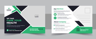 Tıbbi ve sağlık hizmeti posta kartı şablonu tasarımı, medikal eddm kartpostal düzeni. Tıbbi Sağlık Hizmetleri kartpostal tasarımı şablonu. Basit ve Temiz Modern Minimum Kartpostal Şablonu, İş Kartı Düzenlemesi