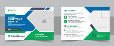 Tıbbi ve sağlık hizmeti posta kartı şablonu tasarımı, medikal eddm kartpostal düzeni. Tıbbi Sağlık Hizmetleri kartpostal tasarımı şablonu. Basit ve Temiz Modern Minimum Kartpostal Şablonu, İş Kartı Düzenlemesi