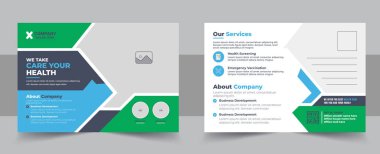 Tıbbi ve sağlık hizmeti posta kartı şablonu tasarımı, medikal eddm kartpostal düzeni. Tıbbi Sağlık Hizmetleri kartpostal tasarımı şablonu. Basit ve Temiz Modern Minimum Kartpostal Şablonu, İş Kartı Düzenlemesi