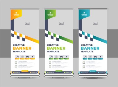 Pankart tasarımı şablonu ya da Modern Standee, bayrak pankartı, baskı medyası için tasarımı aç. Pankart stand şablon tasarımı, Mavi pankart düzeni, reklam, yukarı çek, çokgen arkaplan, ekran, x-afiş, sunum