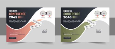 Yaratıcı yatay iş konferansı broşürü, Modern online canlı webinar toplantısı ya da teknoloji konferansı davetiye tasarım planı, yatay iş konferansı broşürü tasarım paketi. davet paneli şablon tasarımı