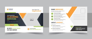 Cleaning service agency postcard template design or Professional cleaning services eddm postcard template design layout clipart