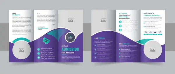 Okul eğitimine geri kabul broşürü, çocukların üç katlı broşür tasarımı, yaratıcı çocukların üç katlı okul soyut vektör şablonu. Üç katlı okul broşürü