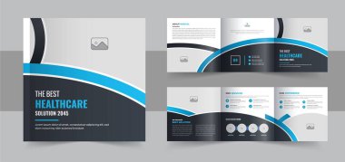 Tıbbi ya da sağlık hizmeti kare broşürü ya da kontrol ve tedavi için üç katlı medikal broşür tasarımı. Tıbbi, sağlık servisi üç katlı broşür Klinik İş Broşürü. Klinik kare üçlü broşür şürü şablonu