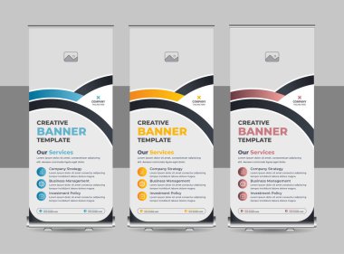 Ticari rulo pankart şablonu, reklam, yukarı çekin, afişi, x-afişi, bayrak tasarımı, sergi pankartı tasarım şablonu veya şirketiniz için pankart standını kaldırın. Pazarlama rulo bayrak tasarımı, kurumsal rulo bayrak şablon tasarımı