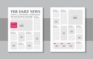 Manşetler, illüstrasyonlar, köşe yazıları, günlük reklamlar, Newsprint tasarımı, dergi sayfası veya klasik gazete tasarımı şablonu içeren gazete şablonu tasarımını yazdırmaya hazır olun. Gazete düzeni eski gazete tasarımı