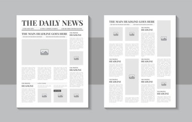 Manşetler, illüstrasyonlar, köşe yazıları, günlük reklamlar, Newsprint tasarımı, dergi sayfası veya klasik gazete tasarımı şablonu içeren gazete şablonu tasarımını yazdırmaya hazır olun. Gazete düzeni eski gazete tasarımı