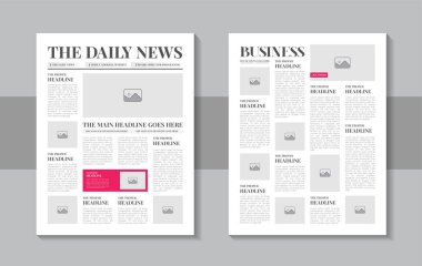 Manşetler, illüstrasyonlar, köşe yazıları, günlük reklamlar, Newsprint tasarımı, dergi sayfası veya klasik gazete tasarımı şablonu içeren gazete şablonu tasarımını yazdırmaya hazır olun. Gazete düzeni eski gazete tasarımı