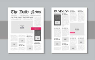 Günlük gazete dergisi tasarım şablonu, klasik gazete düzeni ya da dergi şablonu içinde düzenlenebilir manşetler olan metin makaleleri. Gazete şablonu ve günlük haber düzeni tasarımı