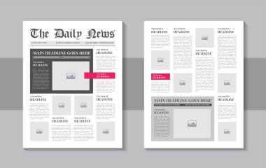 Günlük gazete dergisi tasarım şablonu, klasik gazete düzeni ya da dergi şablonu içinde düzenlenebilir manşetler olan metin makaleleri. Gazete şablonu ve günlük haber düzeni tasarımı
