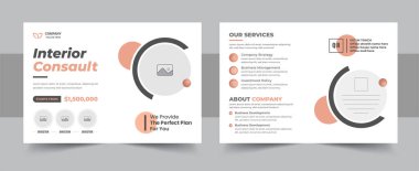 Interior postcard design template or Unique construction, renovation, corporate eddm postcard design layout. Modern corporate business postcard design template, business postcard design or company eddm postcard layout clipart