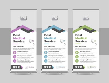 Kurumsal sağlık, hastane pankartı tasarımı ya da Profesyonel Standee afiş şablonu, Minimal X Banner, pankartı aç. Hastane doktoru diş sağlığı kliniği için modern sağlık ve tıbbi katlama tasarımı. sergi için ayakta pankart dekorasyonu