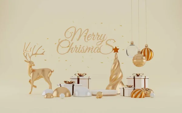 ギフトボックスと装飾ギフトの背景を持つメリークリスマスとハッピーニューイヤーバナー — ストック写真