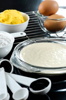 Homemade breads toast bakery with flour and ingredients.