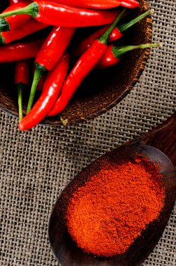 Cayenne pepper with red chili on black background.