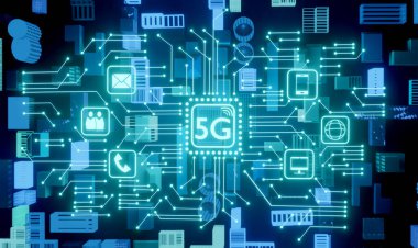 5G ağ dijital hologram ve internet arkaplan 3D oluşturma