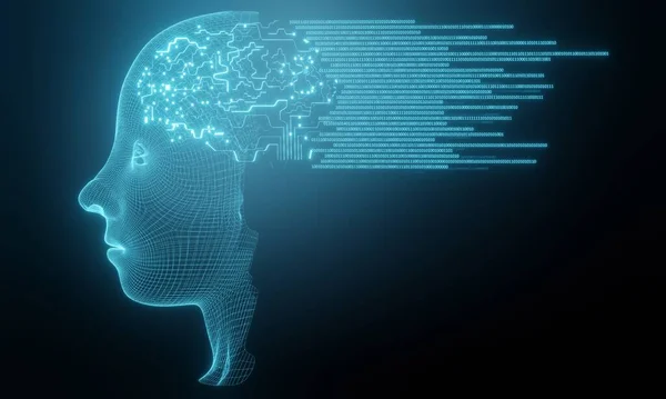 Sztuczna Inteligencja Zarys Głowy Człowieka Płytką Wewnętrzną Rendering — Zdjęcie stockowe