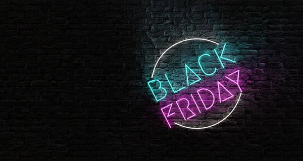 Siyah Cuma neon levhası siyah tuğla duvarda 3D