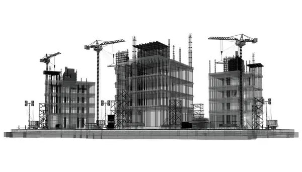Plano Construção Edifícios Fachadas Arquitetônicas Sketch Renderização — Fotografia de Stock