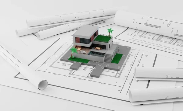 Model House Blueprints Equipment Architect Rendering — Stock Fotó