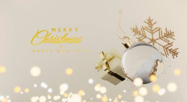 Mutlu noeller ve mutlu noeller hediye kutusu ve dekorasyon hediyeleriyle 3D hazırlanmış