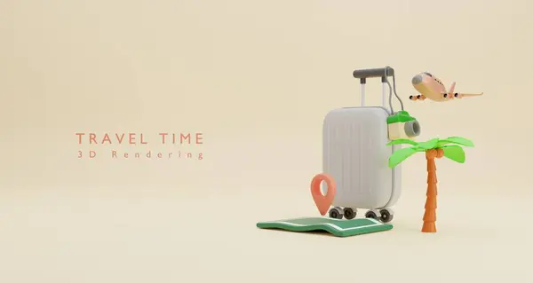 Ideje Utazni Koncepció Rajzfilm Stílusban Bőrönd Utazási Tartozék Renderelés Jogdíjmentes Stock Képek