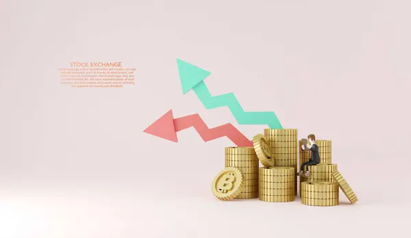 Businessman Coins Arrow Strategy Rendering Stock Kép