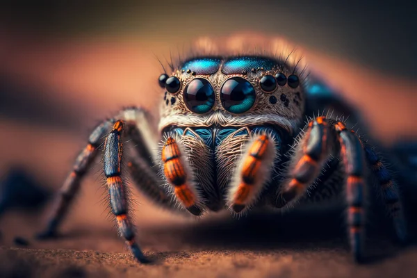 Jumping spiders are small in size, have many eyes, and have beautiful hair and colors, Generative AI