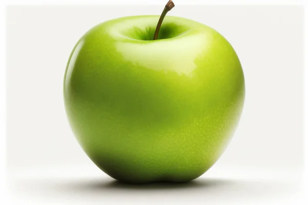 完美的新鲜绿色苹果 全田全长 全白背景与收割路径分离 — 图库照片