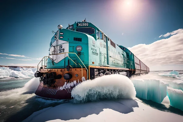 Powerful Diesel Locomotive Heavy Freight Train Beautiful Sunset Light — Stockfoto