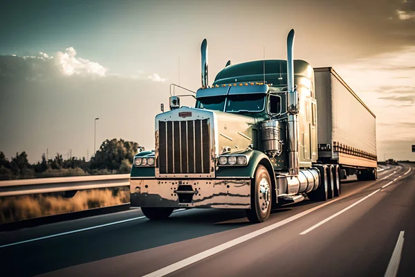 stock image American truck on motorway in motion 